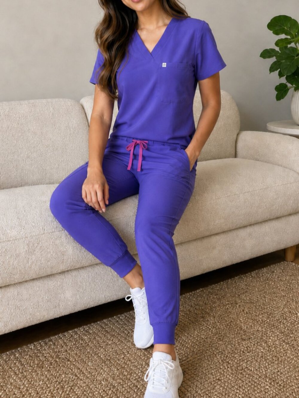 figs purple jam catarina scrub top + zamora jogger set purple xs petite